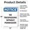 Signmission No Trespassing Without Permission OSHA Notice Sign, Aluminum, 12in W x 18in L, 2PK OS-2PACK-NS-A-1218-V-15006 - alternate 2